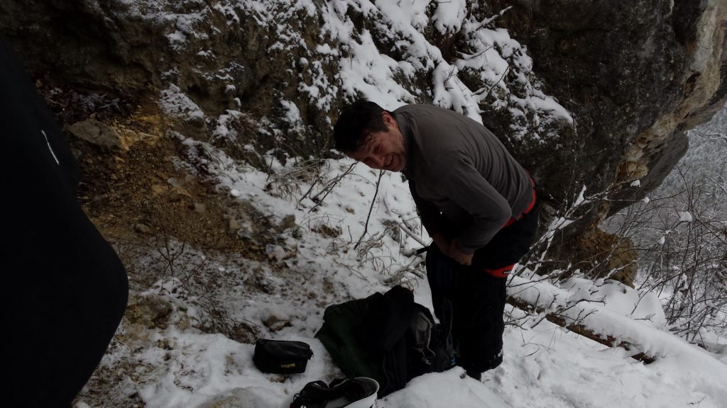 Robert puts on the via ferrata set