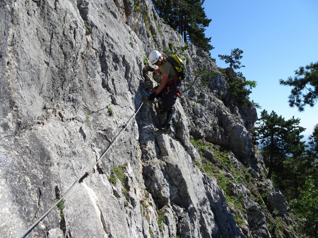 Steirerspur: Robert at the exposed traverse (B/C, C)