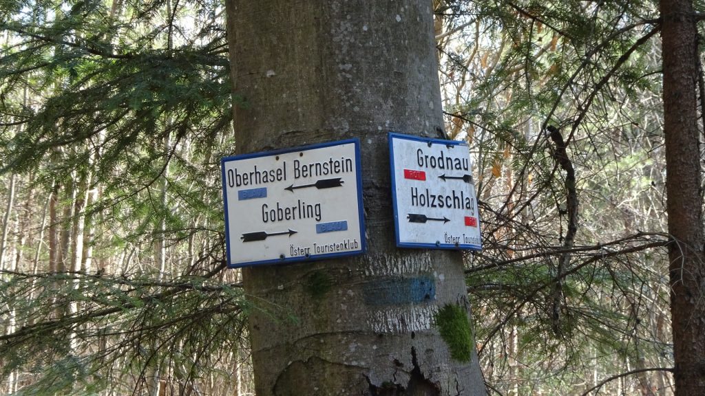 Stay on the white-blue-white marked trail towards "Goberling"