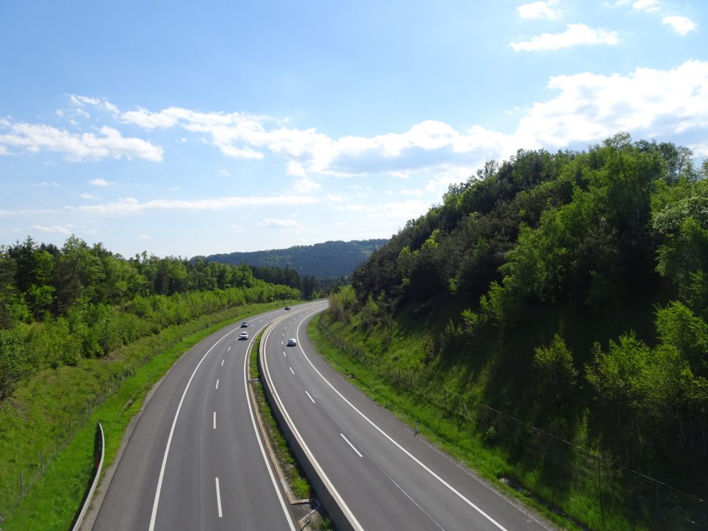 Crossing the highway bridge